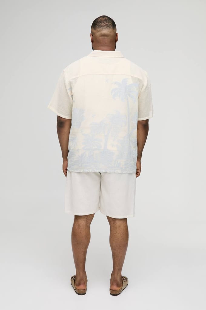 Plus Oversized Gehaakt Palmboom Jacquard Overhemd | Light Blue | Size 2XL