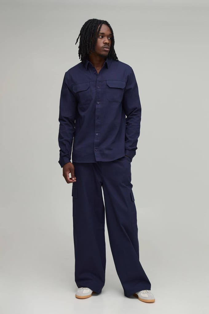 Tall Regular Overhemd & Straight Fit Cargobroek Set | Navy | Size Small