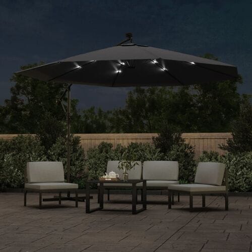 vidaXL - Zweefparasol - met - LED-verlichting - 350 - cm - zwart