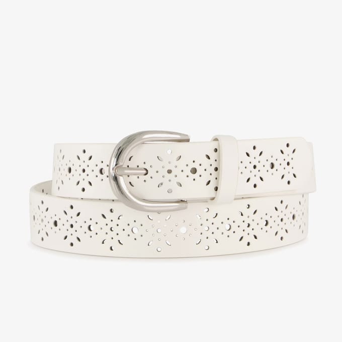 Dames riem met perforaties en studs beige - Maat 85