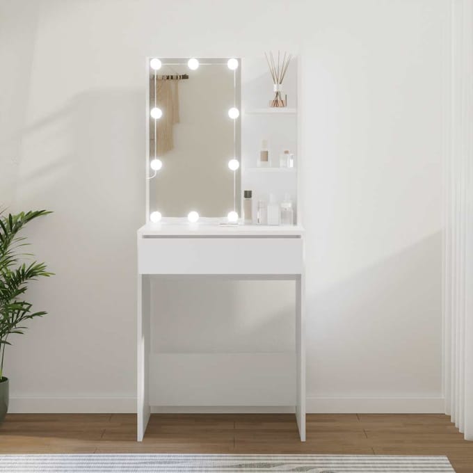vidaXL - Kaptafel - met - LED-verlichting - 60x40x140 - cm - wit