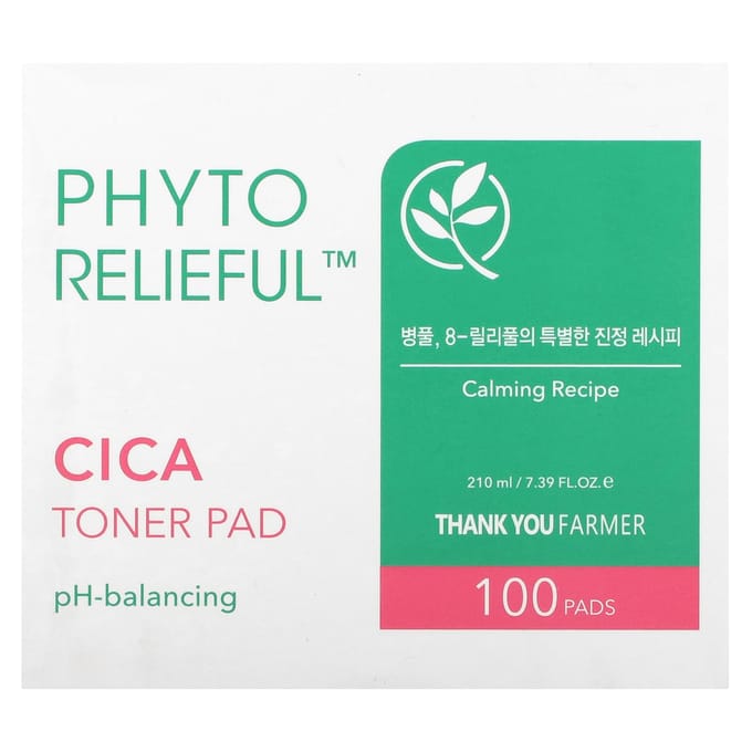 Thank You Farmer, Phyto Relieful, Cica Toner Pads, 100 sheets, 7.39 fl oz (210 ml) black