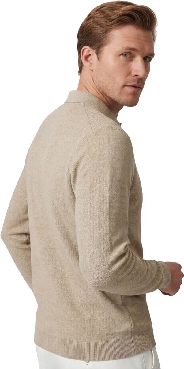 CASA MODA comfort fit heren polo lange mouw - beige
