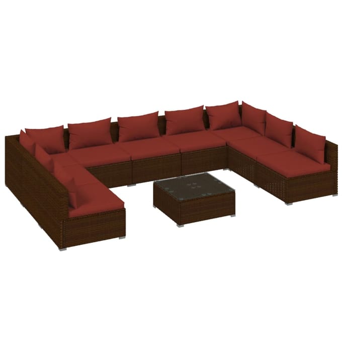 vidaXL - 10-delige - Loungeset - met - kussens - poly - rattan - bruin