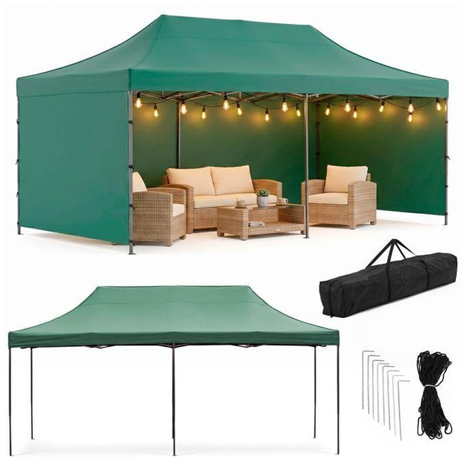 Springos Partytent - 600x300x310xcm - Hoogte Verstelbaar - PVC - Polyester - Harmonica- Frame - Groen