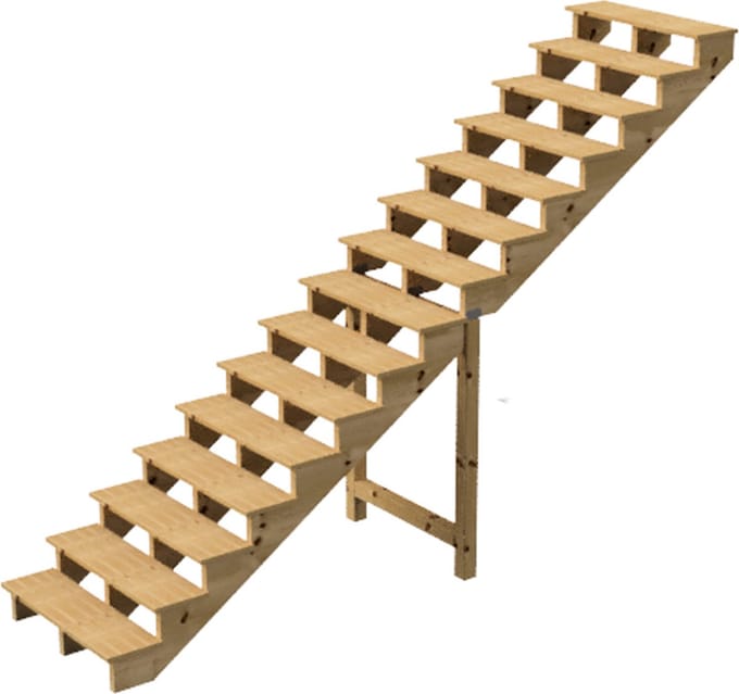BERLIN Houten Buitentrap - 15 Open Treden 258 cm Hoog - 160 cm Breed