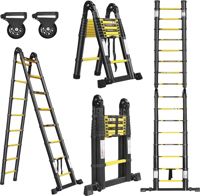 Telescopische ladder 5 m | Inklapbare aluminium ladder | Antislip vouwladder