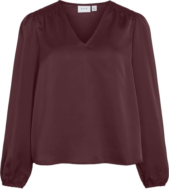 VILA - VIELLETTE L/S SMOCK SATIN TOP - NOOS - Dames - Blouses