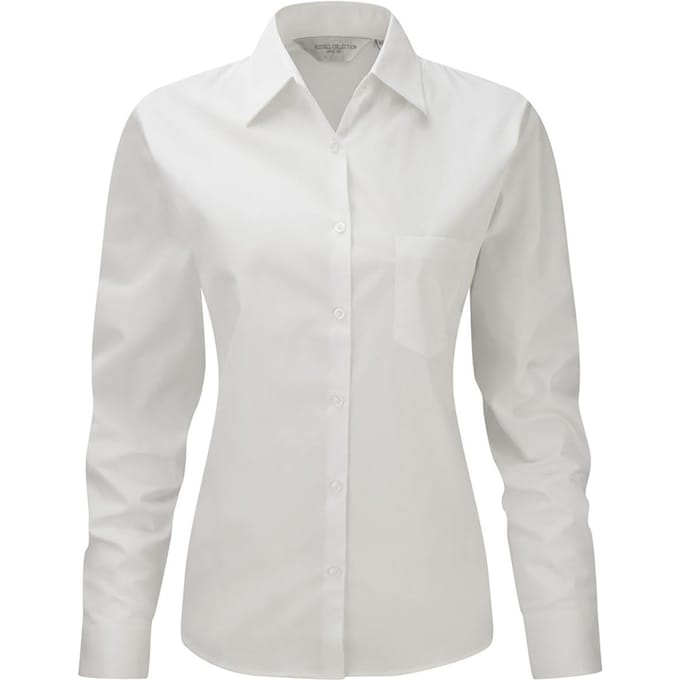 Jerzees Dames/Dames Lange Mouw Zuiver Katoenen Werkoverhemd (Wit)