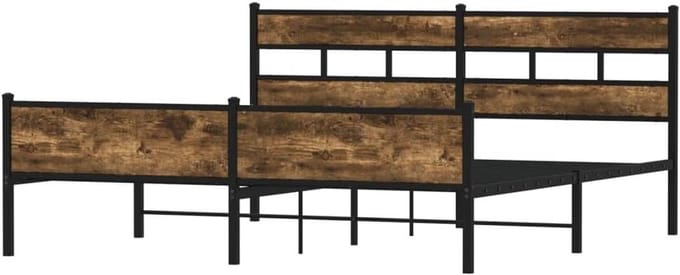 Bedframe Metaal - Ledikant Frame - Slaapkamer Inrichten - Robuust Stalen Frame - 200x200 cm - Gerookt Eiken