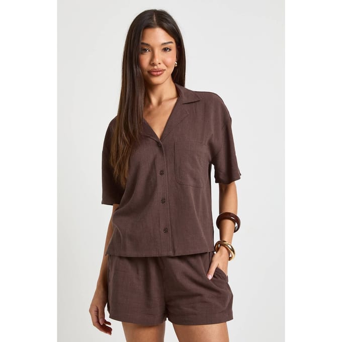 boohoo Dames Premium Linnen Short | Espresso | Maat: 36