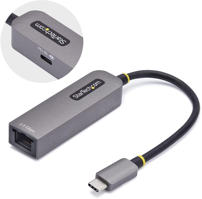 StarTech.com 2.5GbE USB-C naar Ethernet Adapter, 100W PD Pass-Through, NBASE-T NIC, USB 3.0 Type-C 2.5/1G Multi Speed Netwerk, Thunderbolt Compatibel, Windows & Mac