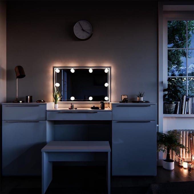 Grote Kaptafel Set met Verstelbare LED Verlichting en Bank Wit Hoogglans