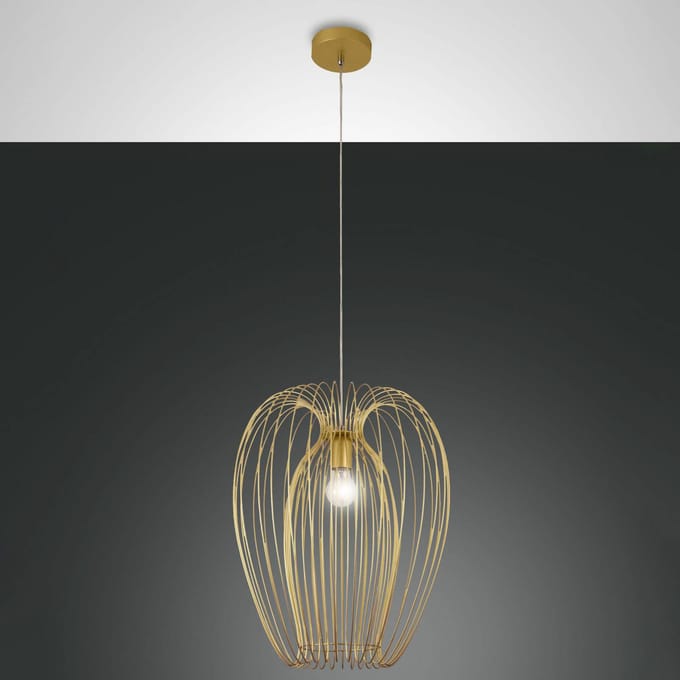 Fabas Luce Hanglamp Camp, Ø 40 cm, goud, draadmand