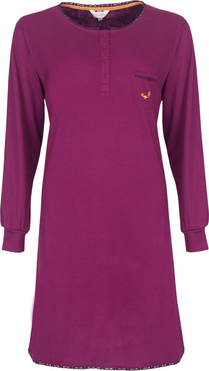 Tenderness Dames Nachthemd - Polo Sluiting - Katoen - Paars - Maat S