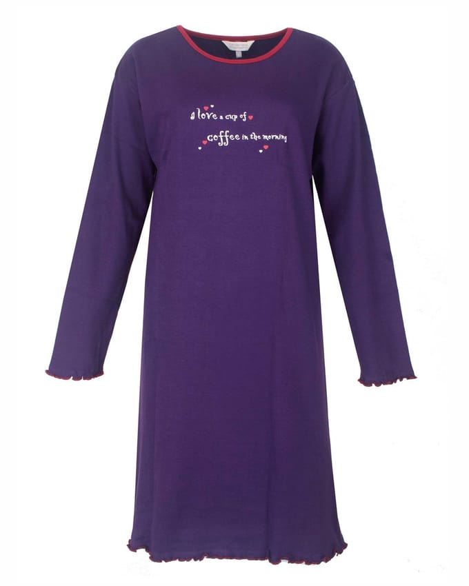 Tenderness Dames Nachthemd - Lange Mouwen- Paars Maat M
