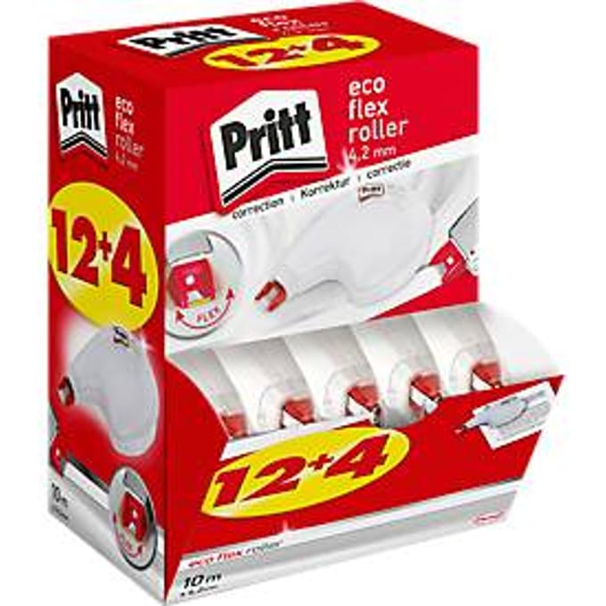 Wegwerpbare correctierollers Pritt Eco Flex, ergonom. design, L 10 m x B 4,2 mm, multipack van 16
