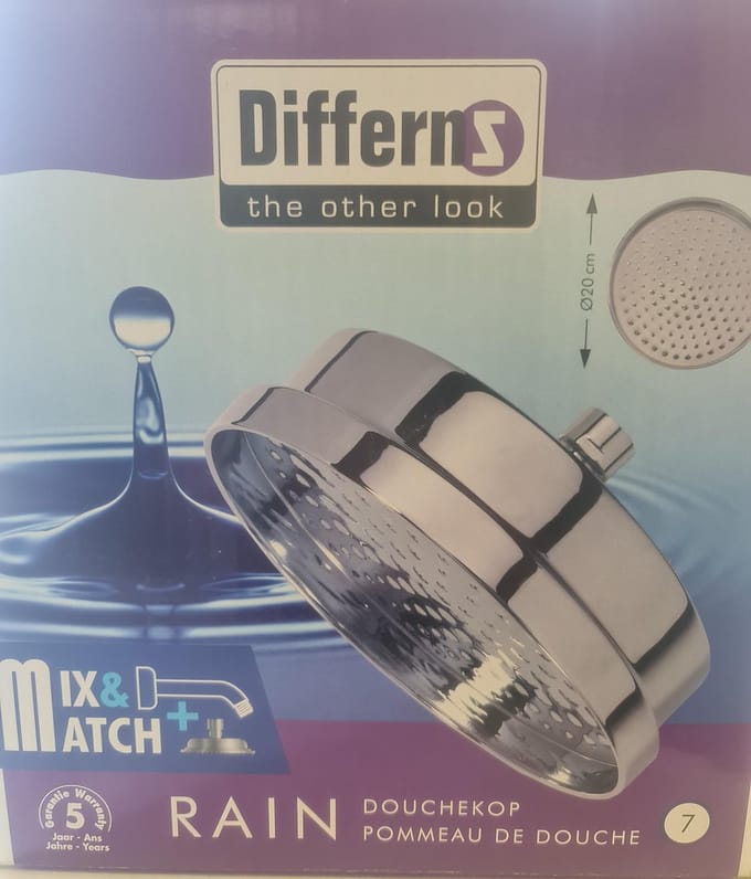 Differnz robuuste regendouchekop 20 cm met gratis aansluitstang