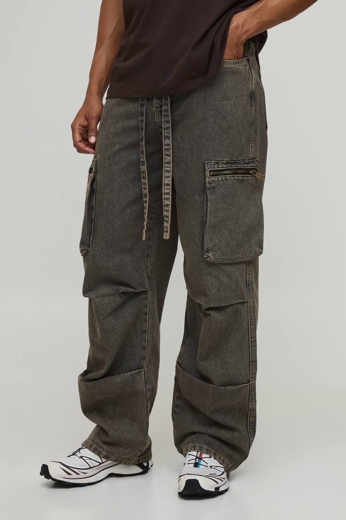 Plooiknie Geriemde Relaxed Fit Cargo Jeans | Stone | Size 28R