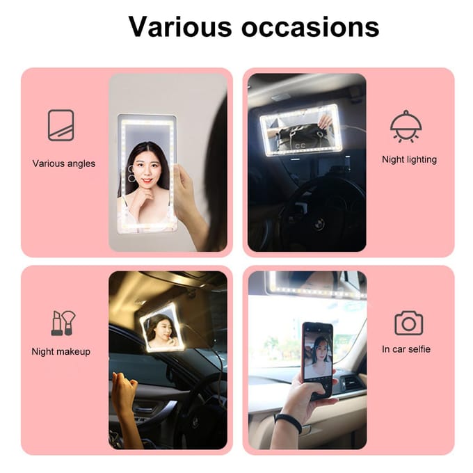 Auto-make-upspiegel met LED-licht Co-Pilot Zonneklep Make-up Lichtspiegel Driekleurig licht 1500mAh wit