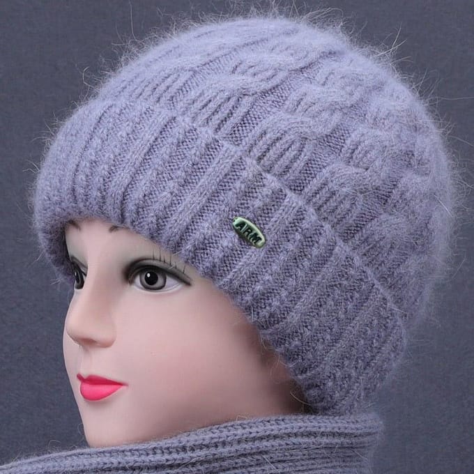 Bonnet tricoté épais pour personnes âgées gray