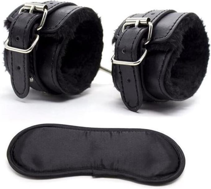 Scoby - Pluche Handboeien - Handboeienset - Oogmasker - BDSM - One Size - Zwart