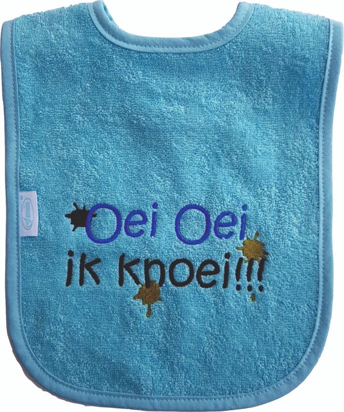 Licht blauwe slab met "Oei oei ik knoei"