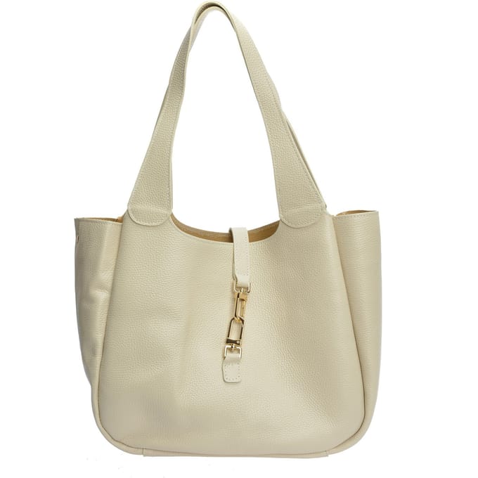 Roberta M Beige Rundleer Tas