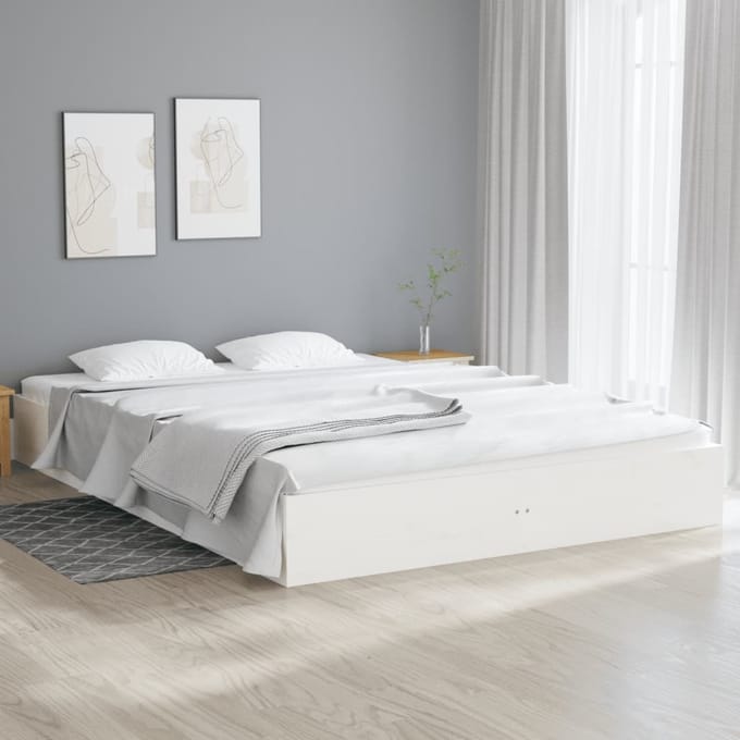 vidaXL - Bedframe - massief - hout - wit - 160x200 - cm