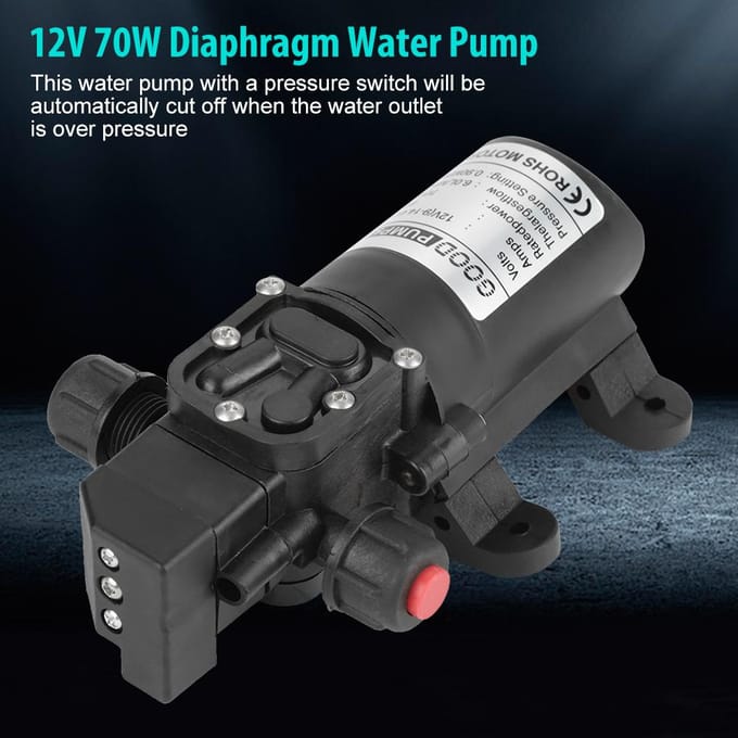 DC 12V 0,9 MPa 6L/min Water Hoge Druk Membraan 70W Zelfaanzuigende Pomp