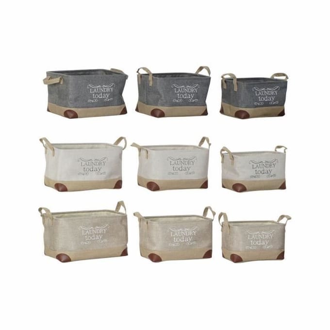 Lot de paniers - 40 x 30 x 24 cm - Gris beige - Marron clair - Polyester grijs