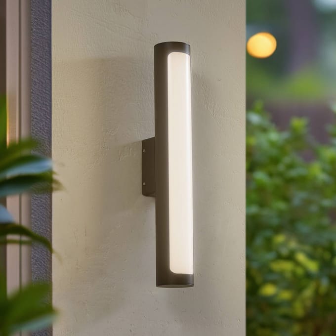 Lucande LED buiten wandlamp Tuberia, antraciet, metaal, Ø 7 cm