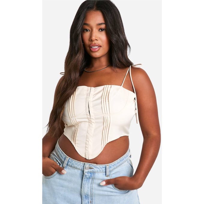 boohoo Dames Plus Naad Detail Corset Top | Ecru | Maat: 56