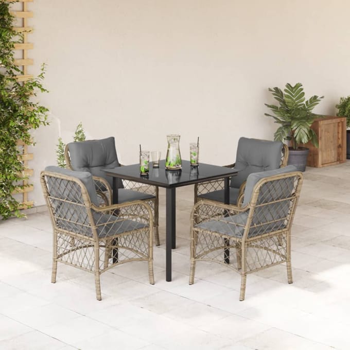 vidaXL - 5-delige - Tuinset - met - kussens - poly - rattan - gemengd - beige