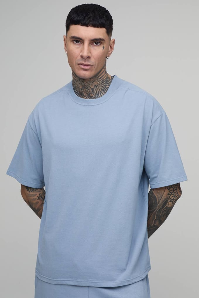 Tall Oversized Super Heavy Soft Touch T-Shirt | Dusty Blue | Size XL