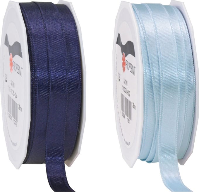 Glorex hobby - Satijn cadeau inpak deco sierlint - 2 tinten blauw - 25 meter x 1 cm