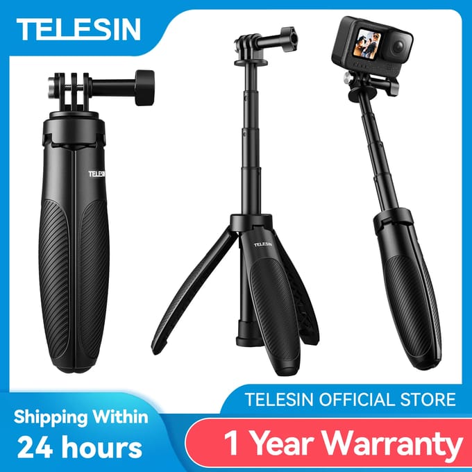 TELESIN Mini Quick Release Selfie Stick Statief Draagbare Verstelbare Lengte voor GoPro Insta360 DJI Osmo Action Action Camera Quick release
