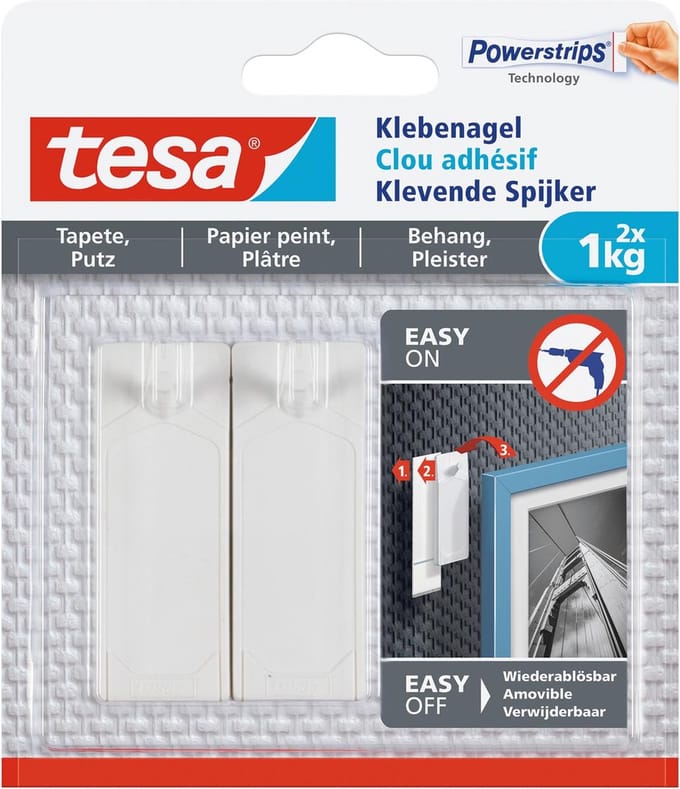 Klevende spijker tesa® behang en pleisterwerk 1kg wit 2 stuks