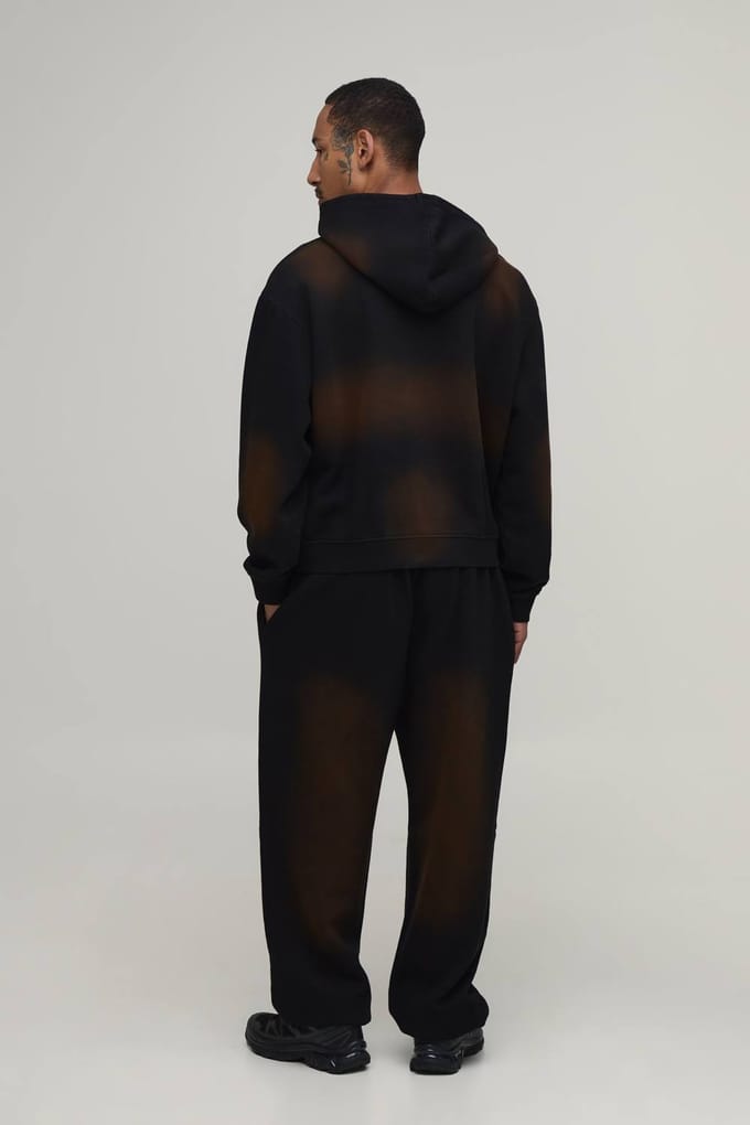 Oversized Boxy Spray Washed Trainingspak | Black | Size Medium