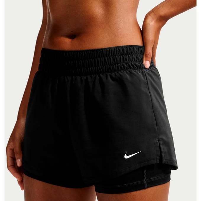 Nike Dri-Fit One Mid Rise 2in1 3in Shorts Dames-zwart, wit