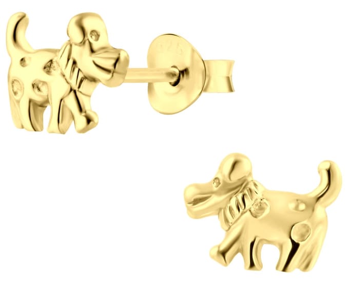 Joy|S - Zilveren hond oorbellen - 9 x 6 mm - gold plated