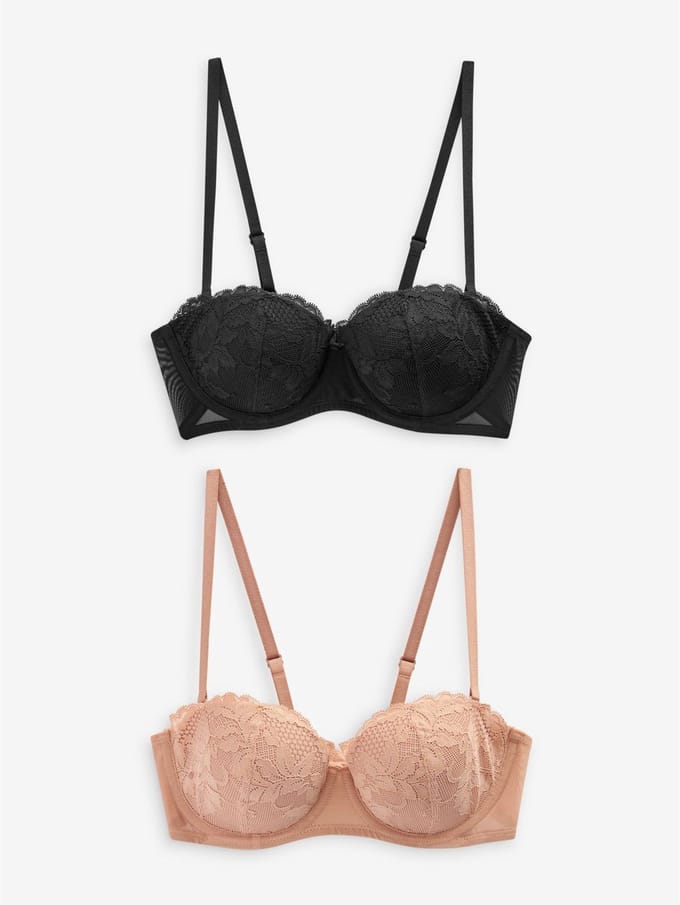 Next - Dames - Set van 2 verstelbare strapless A-E beha's met kant en lichte vulling - Zwart