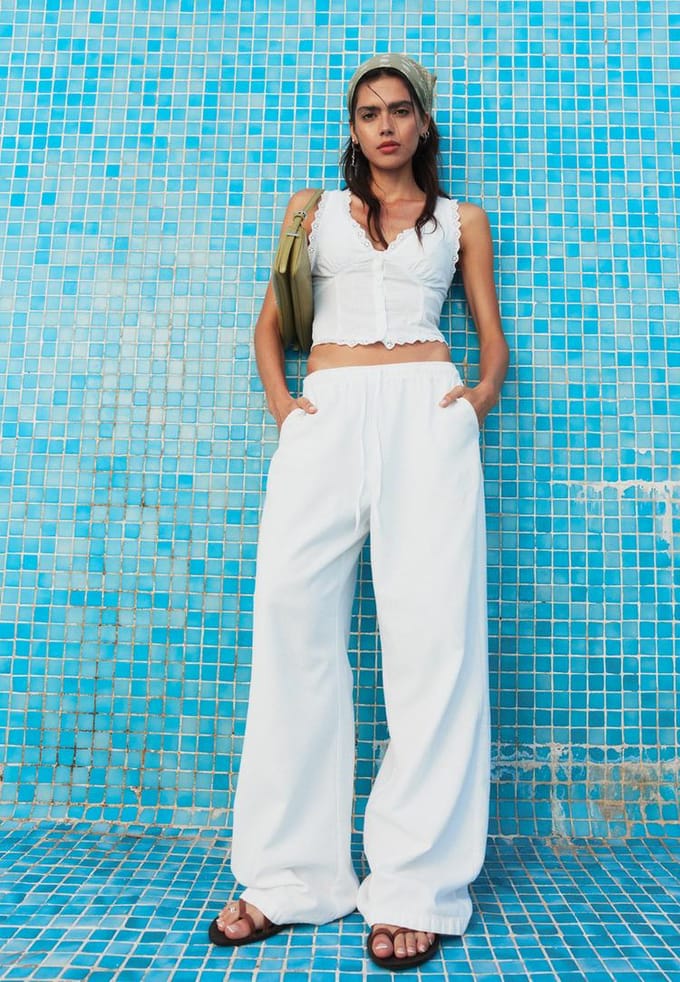 Stradivarius Rechte broek met linnen-effect  Ecru XS