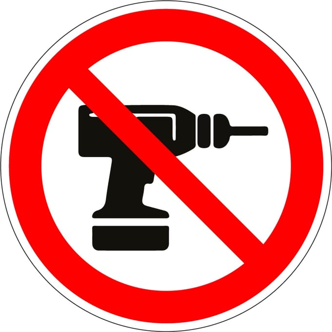 Verboden te boren bord - kunststof 100 mm