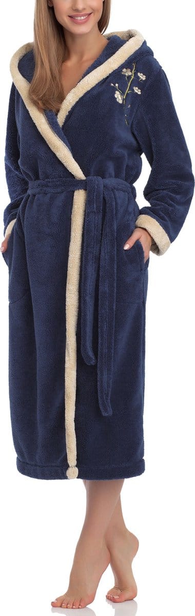 L&L Dames Badjas met Capuchon - Wasmachine bestendig - Polyester - LL-Liliana - Marinebeige - S