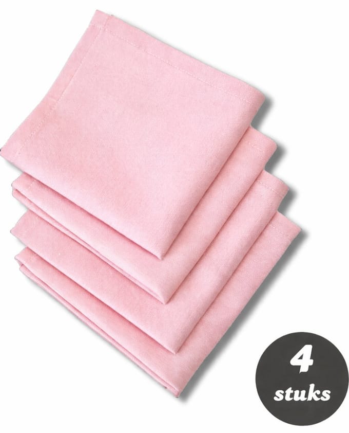 Tavas Servetten - 30 x 30 cm - Set van 4 stuks - Lichtroze - Katoen