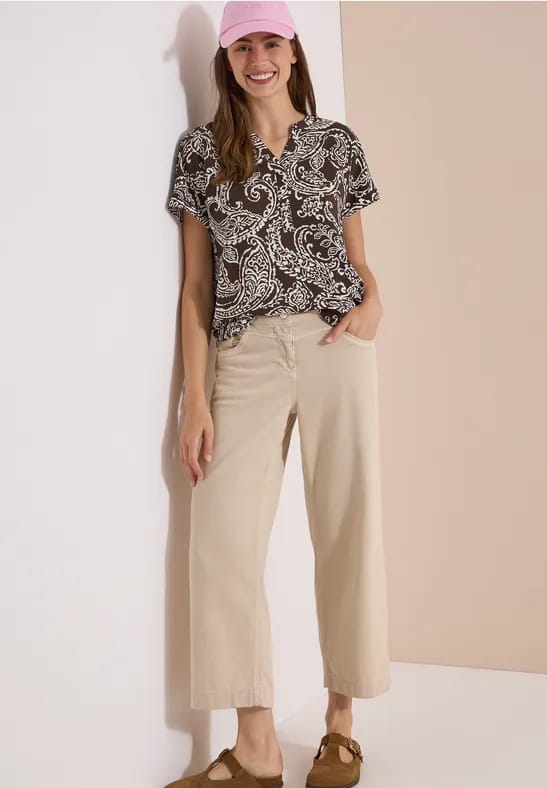 Blouse met split in de hals en print