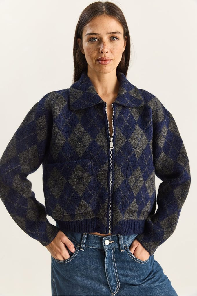 Dikke Jacquard Gebreide Cardigan met Rits