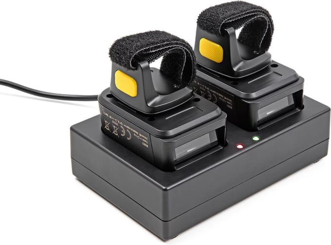Delock Ring Barcode Scanner 1D and 2D with 2.4 GHz or Bluetooth (2 pieces) + Charging Station