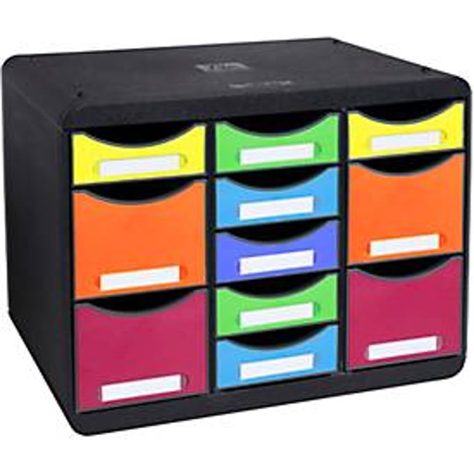 Exacompta Store-Box Multi Office Black, 11 open lades (7 plat/4 hoog), stil, stapelbaar, 25 jaar garantie